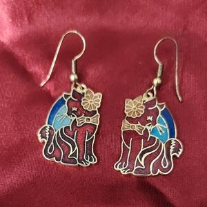 Cloisonne Pierced Cat Earrings